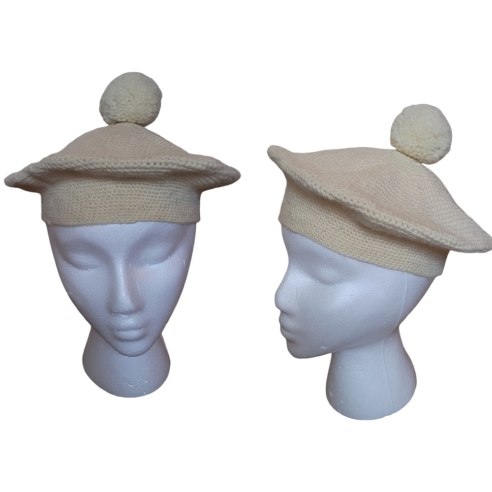Vintage Cream‎ Knit Pom Pom Beret